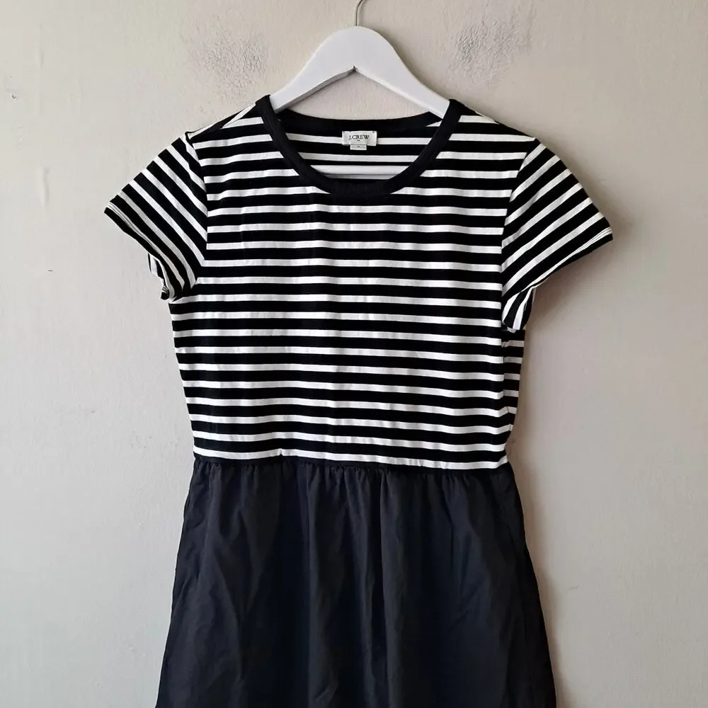 J. Crew Striped Knit Mixy Dress Short Sleeve Midi Black Ivory Womens Size Small - Picture 7 of 12